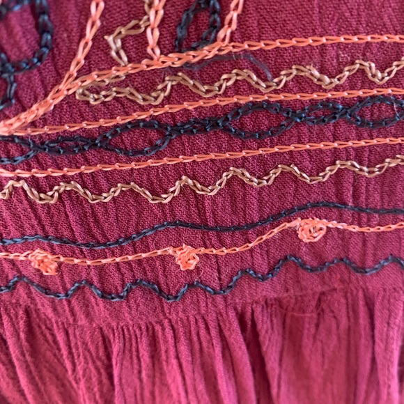 Japna Flowy Top Hippie Boho Shirt Maroon Embroidered Womens M Batwing Dohlman - Picture 12 of 14